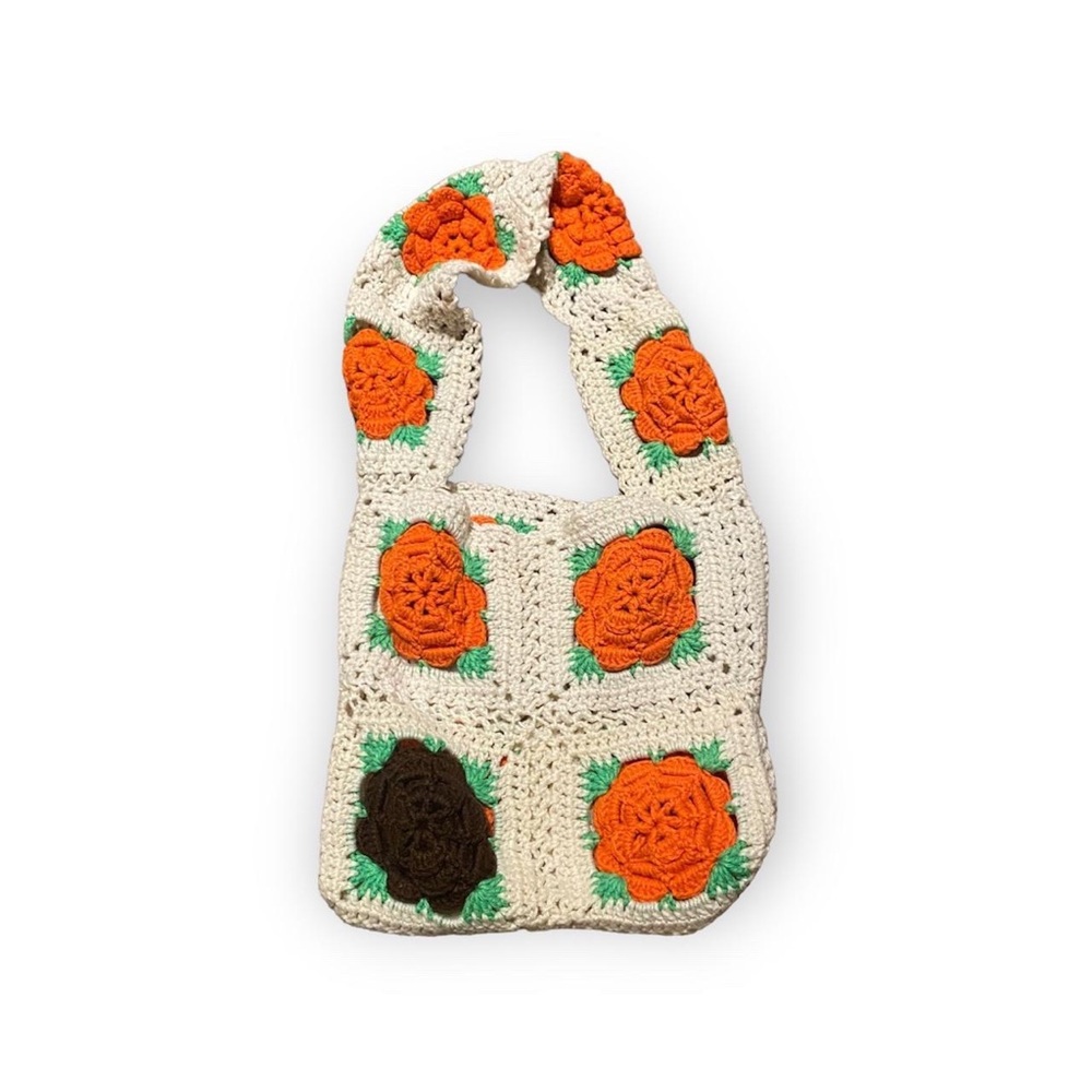 crochet boho floral chunky tote bag